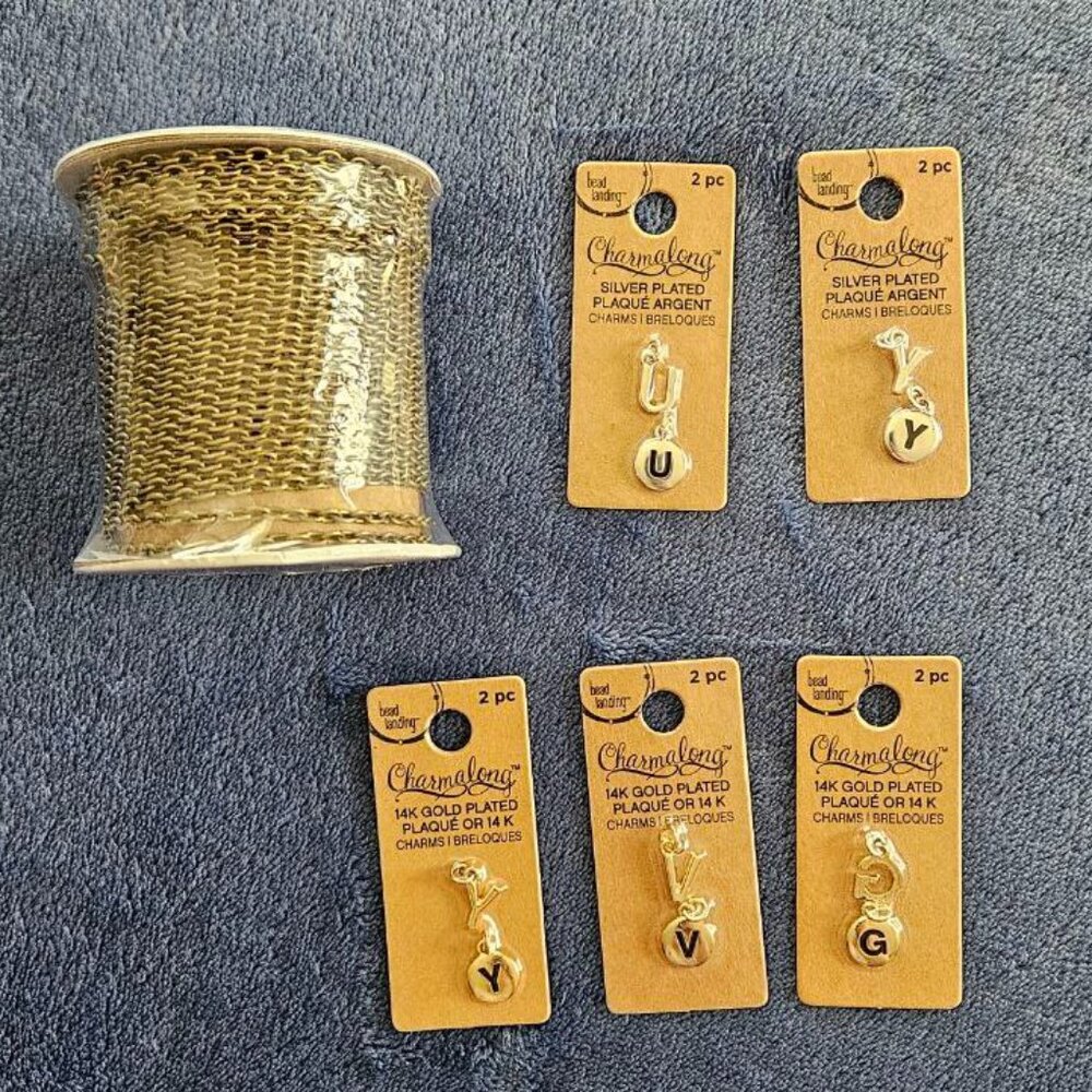 Bead Landing Brass Ox Cable Chain Plus 3 x 14K Gold and 2 x Silver Plated Charm
